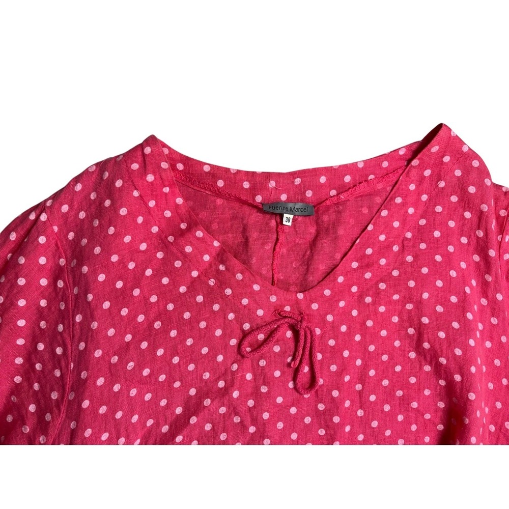 Etienne Marcel 38 Pink Polka Dot Mini Dress Oversized Lagenlook Pockets - Picture 3 of 3